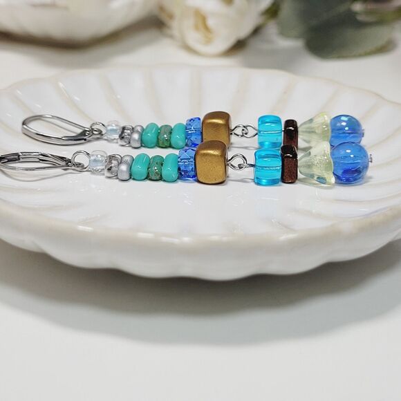 NEW BOHEMIALIZ earrings 689bluylw#mfs Czech blue dangle earrings fairy earrings - Picture 2 of 5